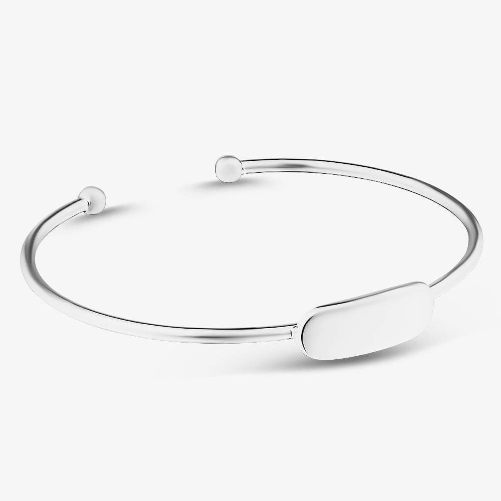 Fashionista Silver Silver Engravable ID Bar Torque Bangle 60mmCuffC