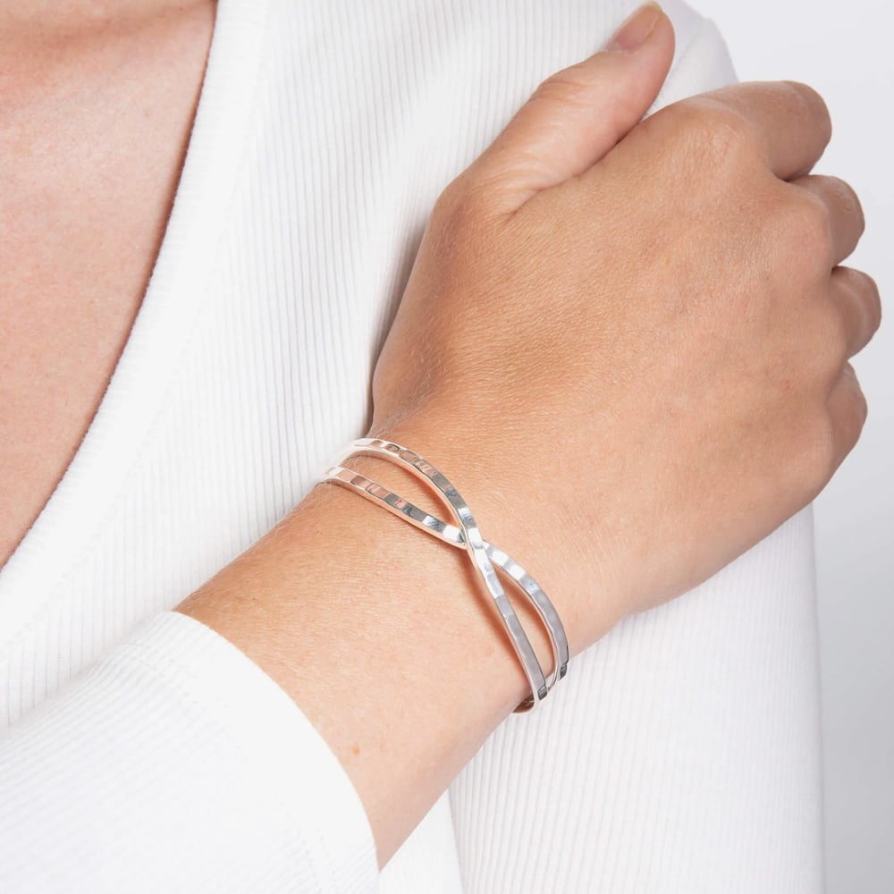 Fashionista Silver Sterling Silver Textured Twist Cuff Bangle B5658