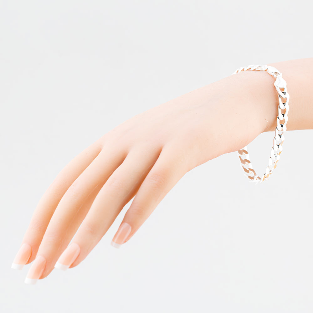 Sterling Silver Flat Square Link Curb Bracelet 20cm 8.23.7123