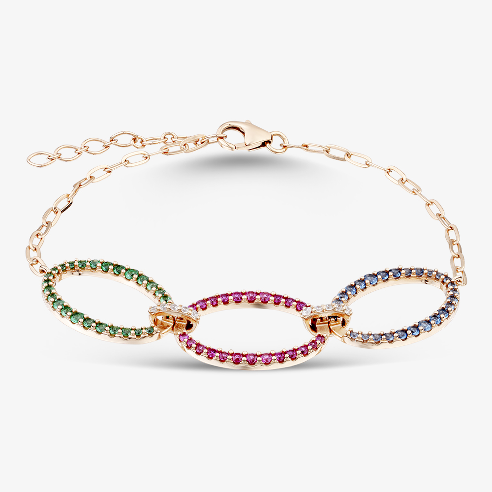 Fashionista Gold Rose Gold Tone Plated Sterling Silver Cubic Zirconia Triple Oval Bracelet AB3562Z