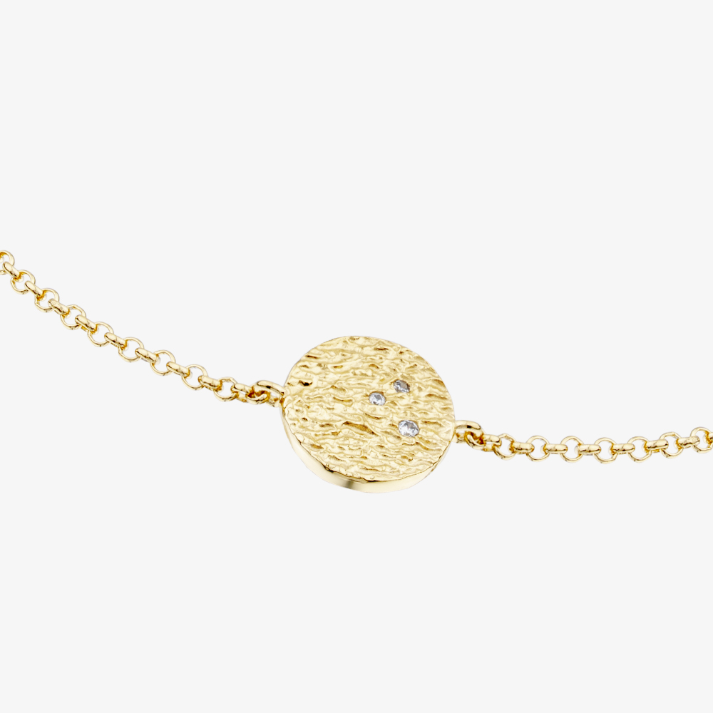 Yellow Gold Tone Plated Sterling Silver Cubic Zirconia Textured Disc Bracelet AB4185Z/G