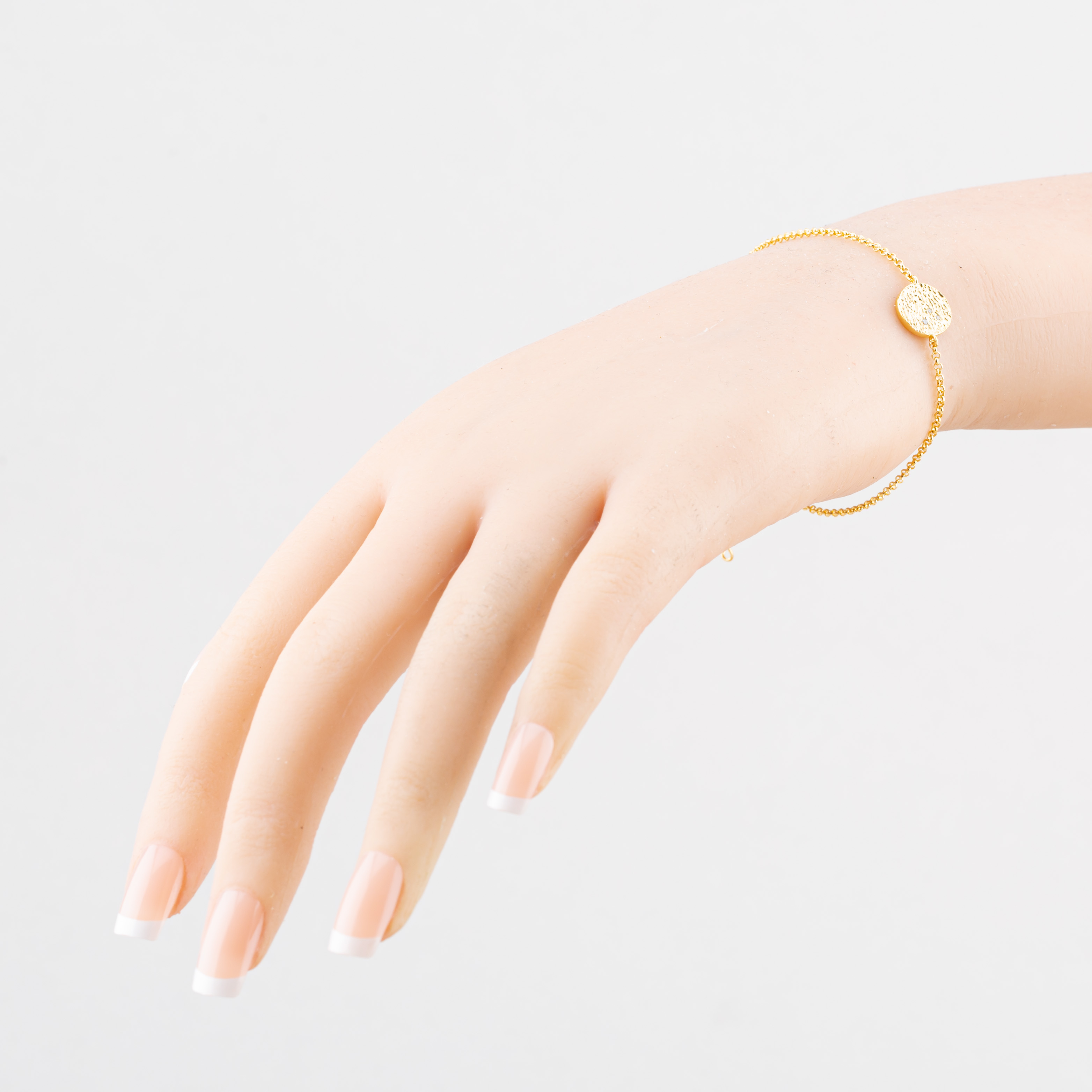 Yellow Gold Tone Plated Sterling Silver Cubic Zirconia Textured Disc Bracelet AB4185Z/G