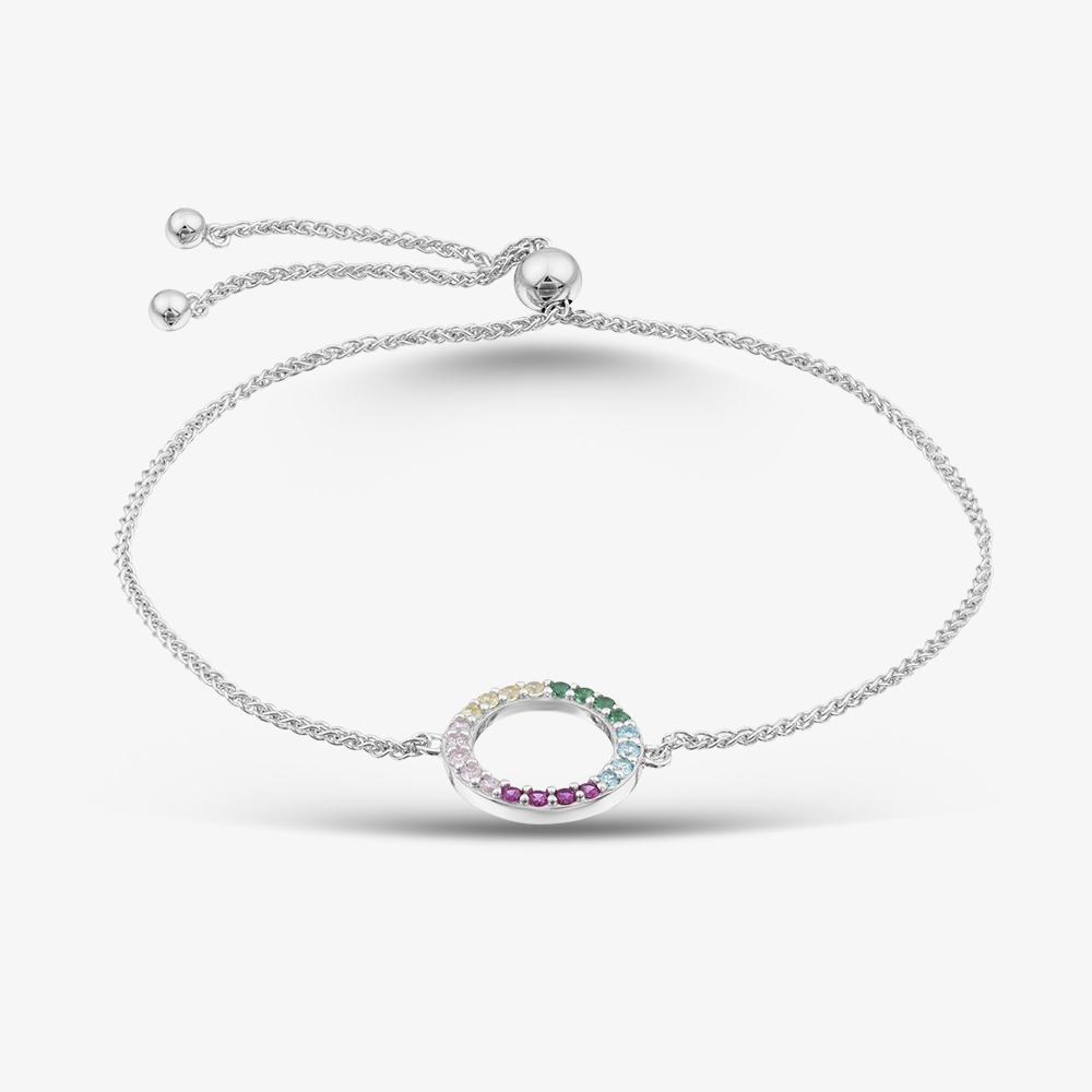 Fashionista Silver Sterling Silver Multi Coloured Cubic Zirconia Circle Bracelet AB1085ENN