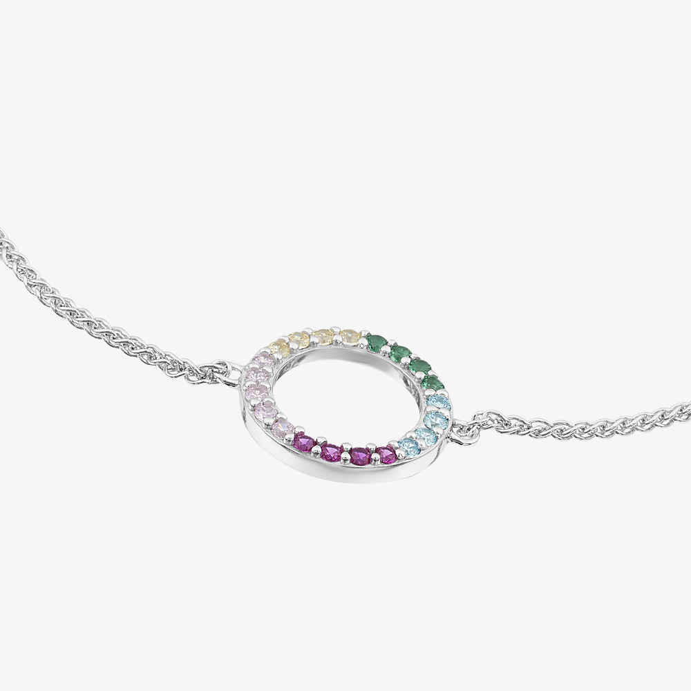 Fashionista Silver Sterling Silver Multi Coloured Cubic Zirconia Circle Bracelet AB1085ENN-AQZ-YEZ-PSY-PZ/R