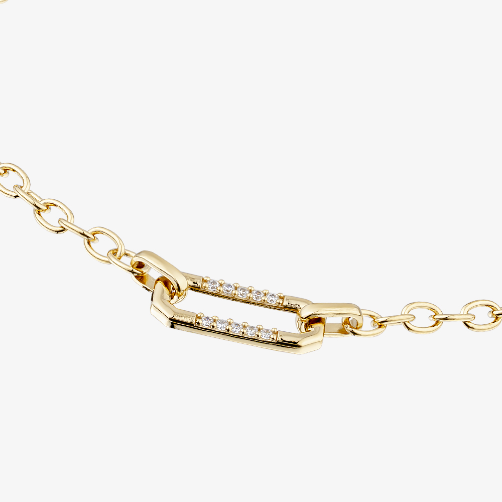 Yellow Gold Tone Plated Sterling Silver Cubic Zirconia Octagon Link Bracelet AB4215Z/G