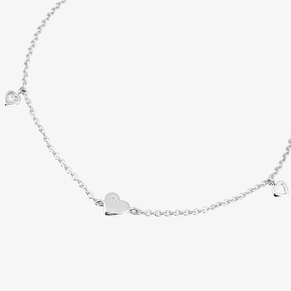 Fashionista Silver Sterling Silver Cubic Zirconia Multi Heart Engravable Bracelet 05S2AZB422805