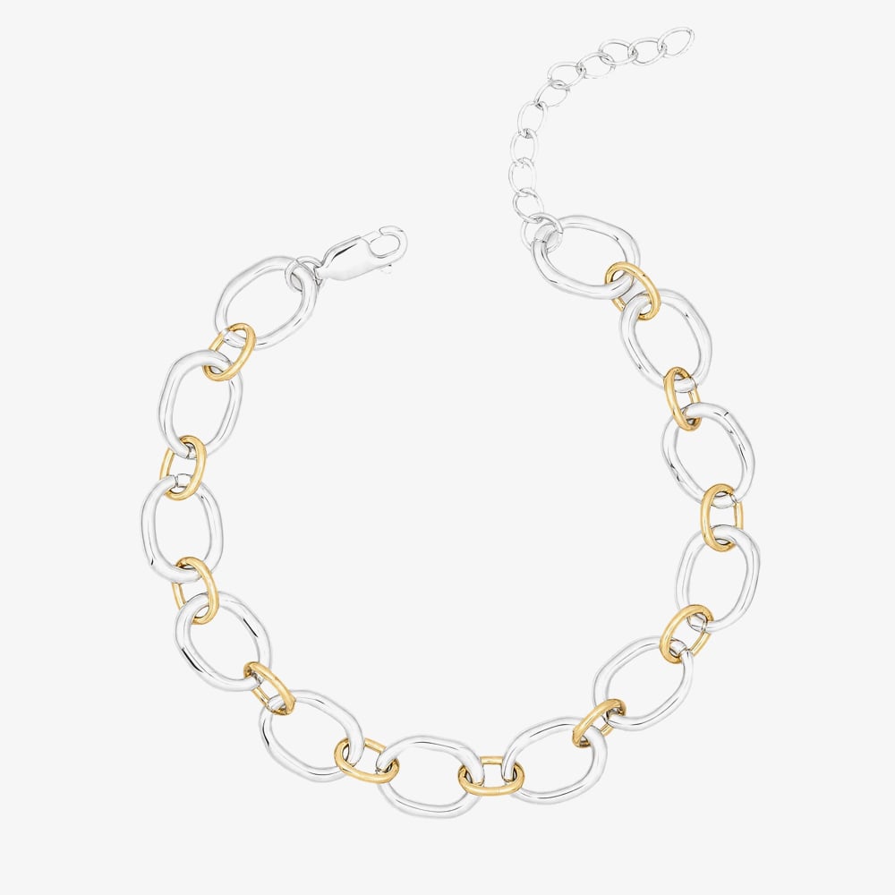 Fashionista Silver Sterling Silver Two Tone Oval Link Bracelet B5662