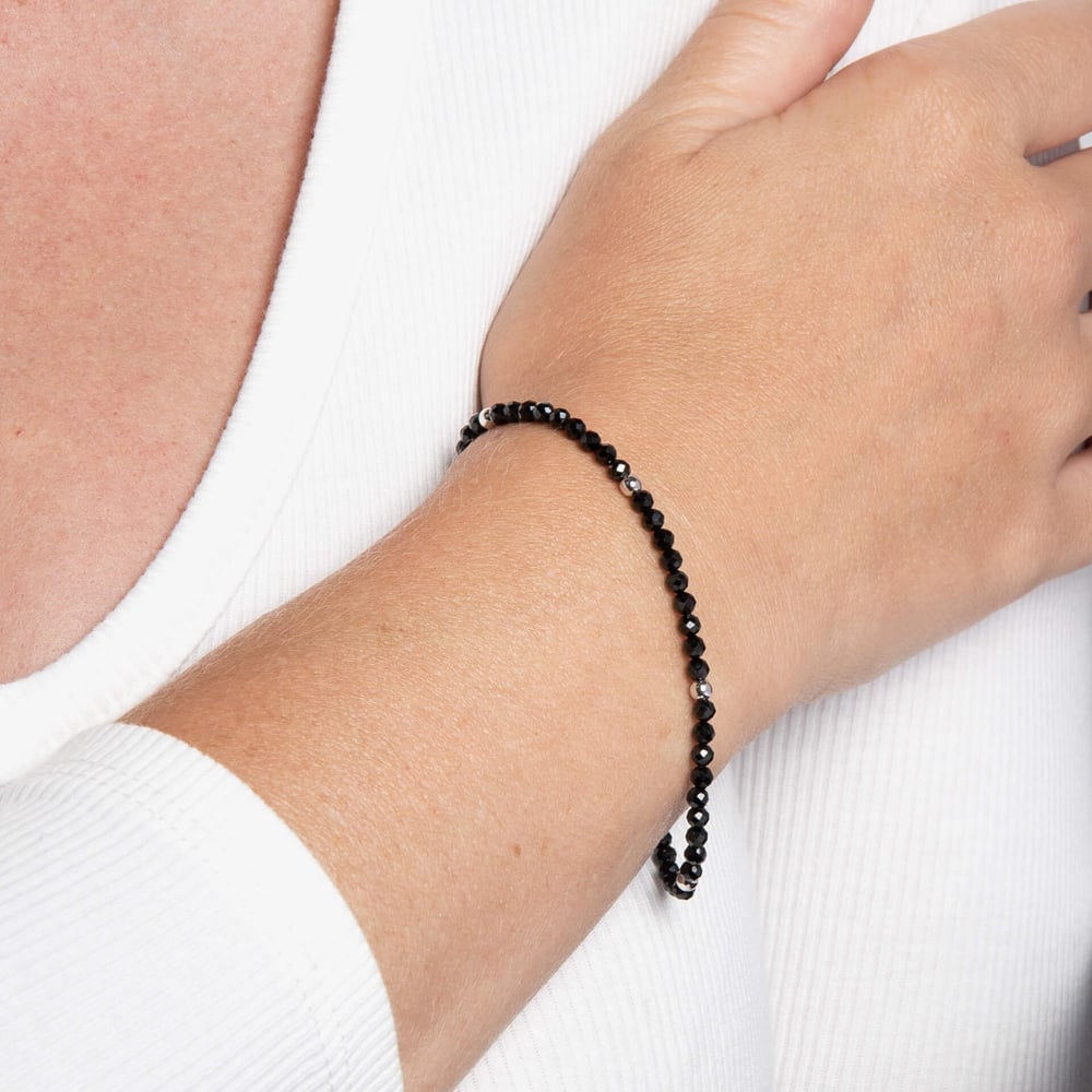 Fashionista Silver Sterling Silver Black Spinel Beaded Bracelet B5668B