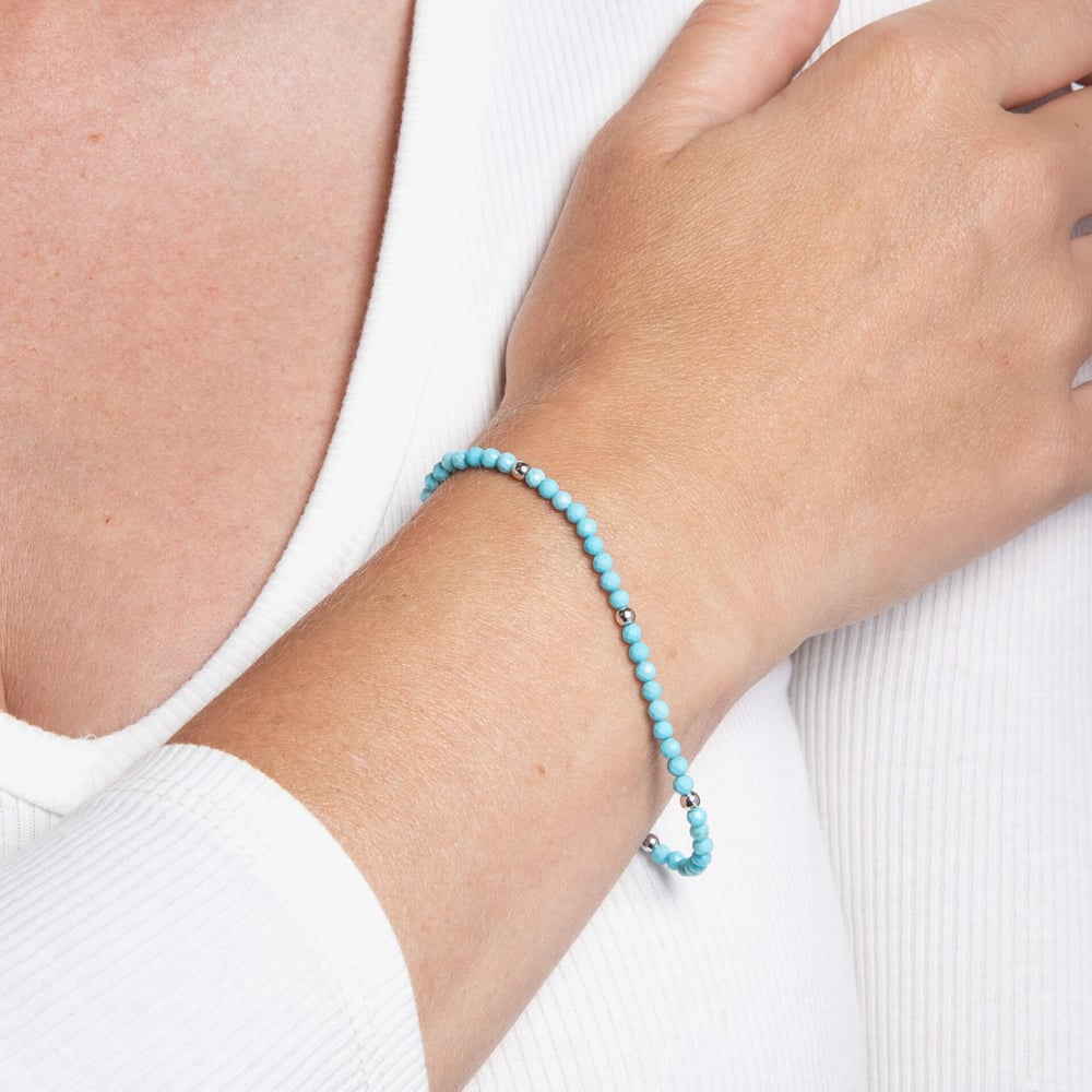 Fashionista Silver Sterling Silver Blue Magnesite Beaded Bracelet B5669T