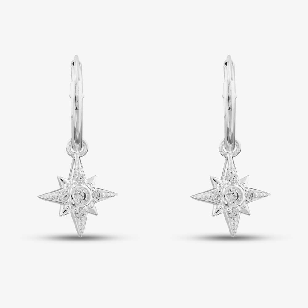 Sterling Silver Cubic Zirconia Pave Starburst Hoop Earrings E6044C