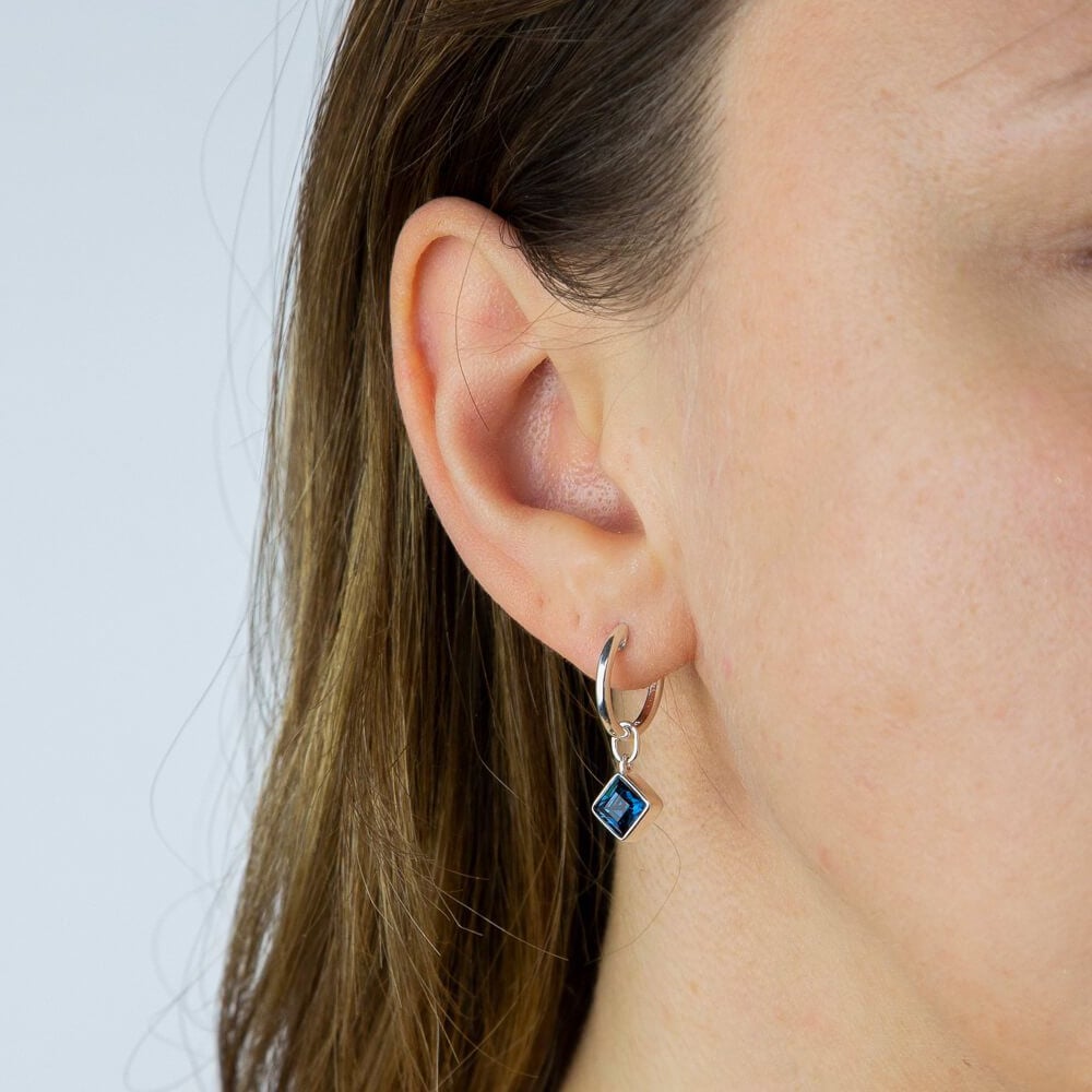 Sterling Silver Blue Crystal Drop Hoop Earrings E6085L