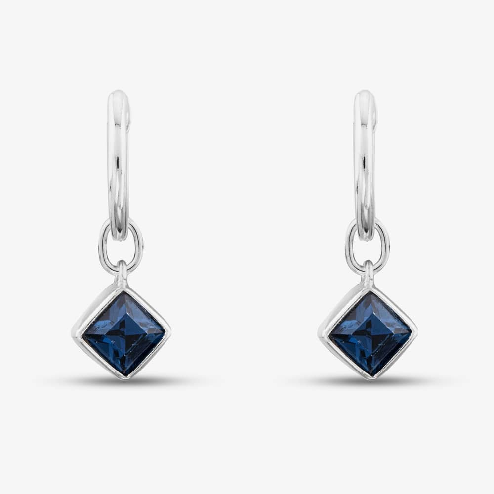 Sterling Silver Blue Crystal Drop Hoop Earrings E6085L