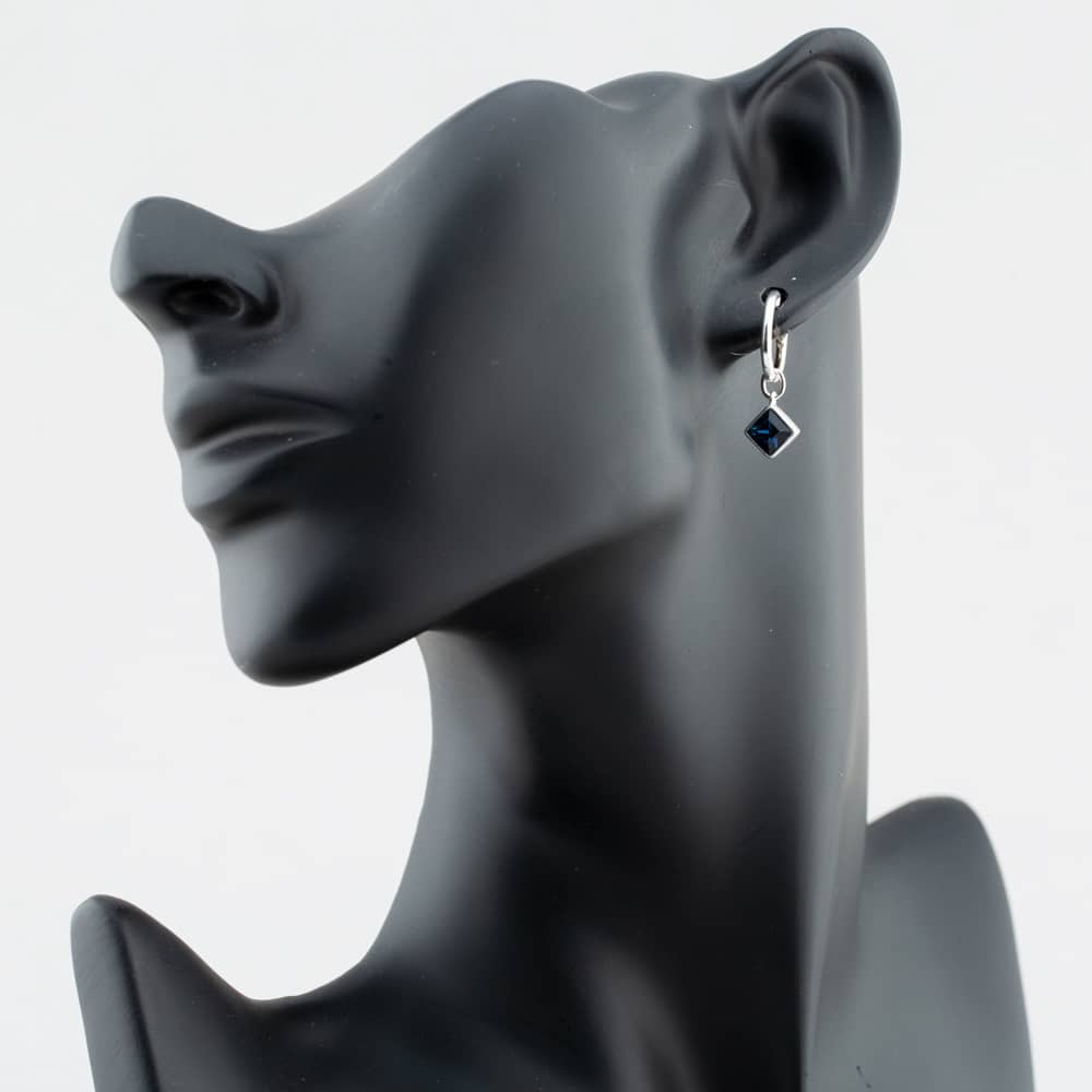 Sterling Silver Blue Crystal Drop Hoop Earrings E6085L
