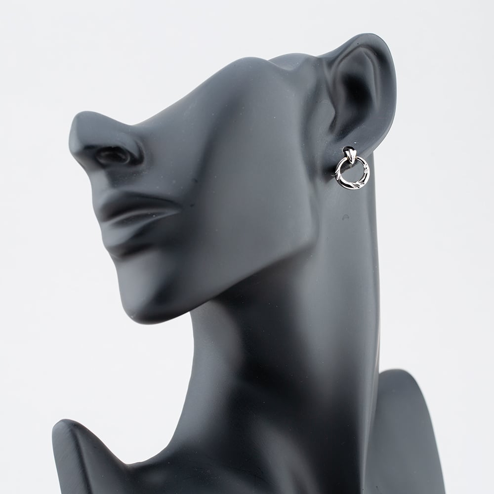 Silver Patterned Circle Dropper Stud Earrings SE05417A