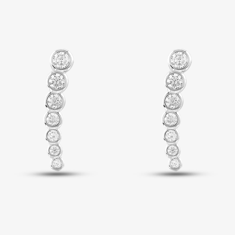 Silver Cubic Zirconia Curved Dropper Earrings SE02489D