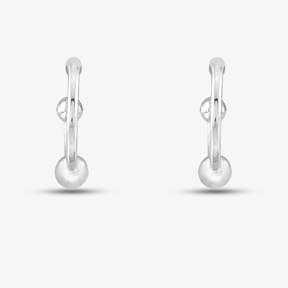 Silver Half Hoop Two Ball Stud Earrings SE06501A