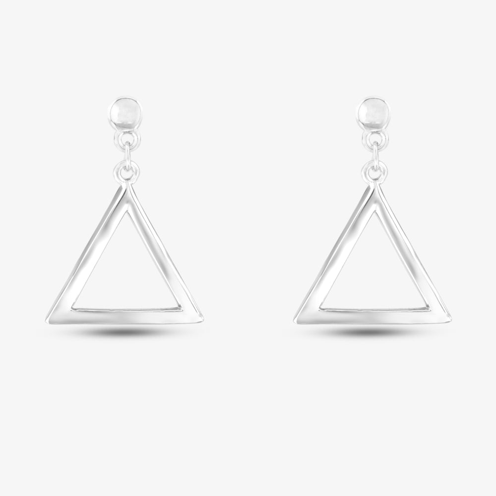Silver Open Cut Triangle Dropper Stud Earrings SE06905A