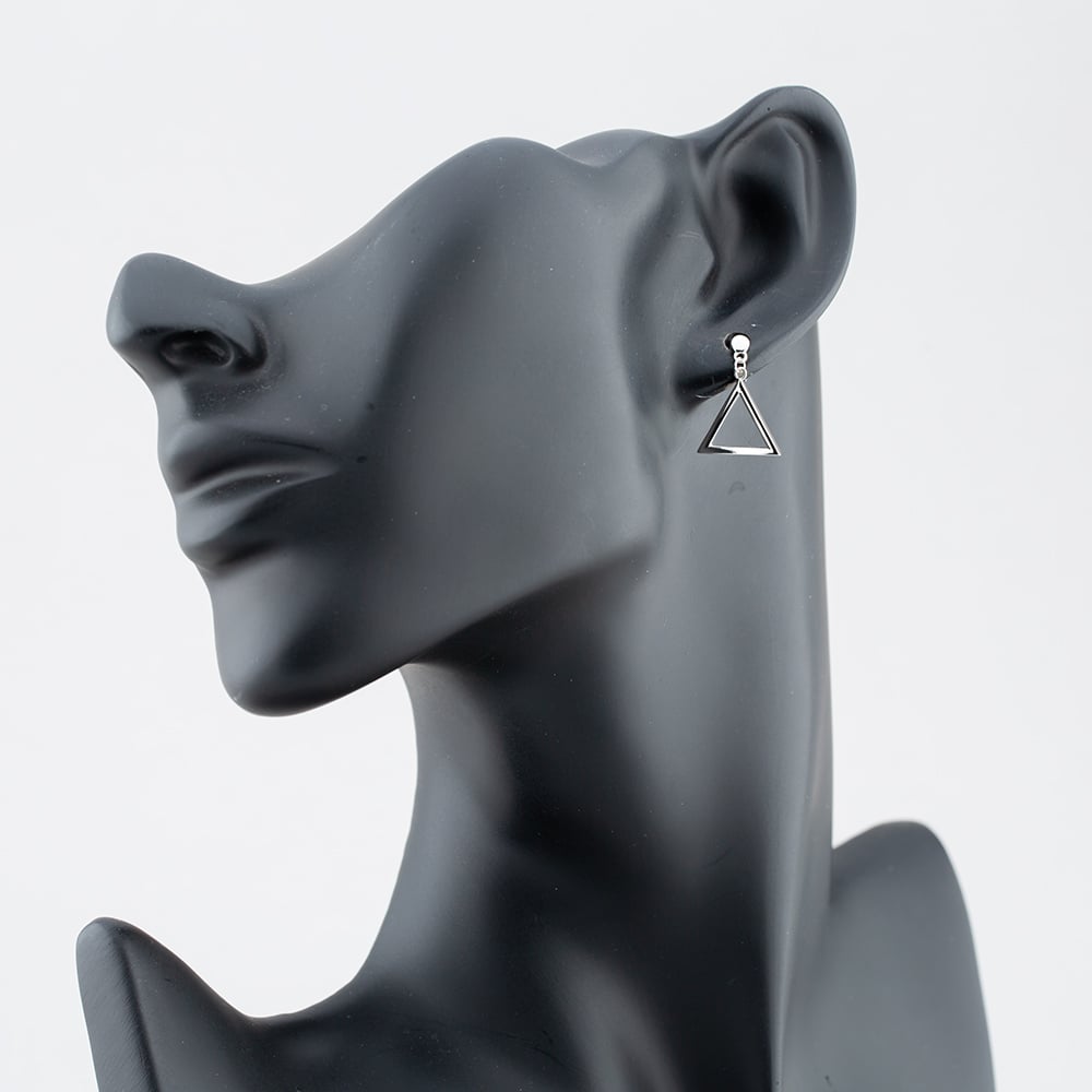 Silver Open Cut Triangle Dropper Stud Earrings SE06905A