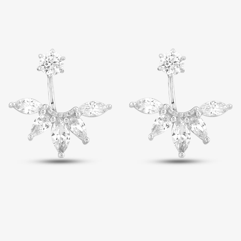 Silver Cubic Zirconia Five Pear Fancy Dropper Stud Earrings SE02132A