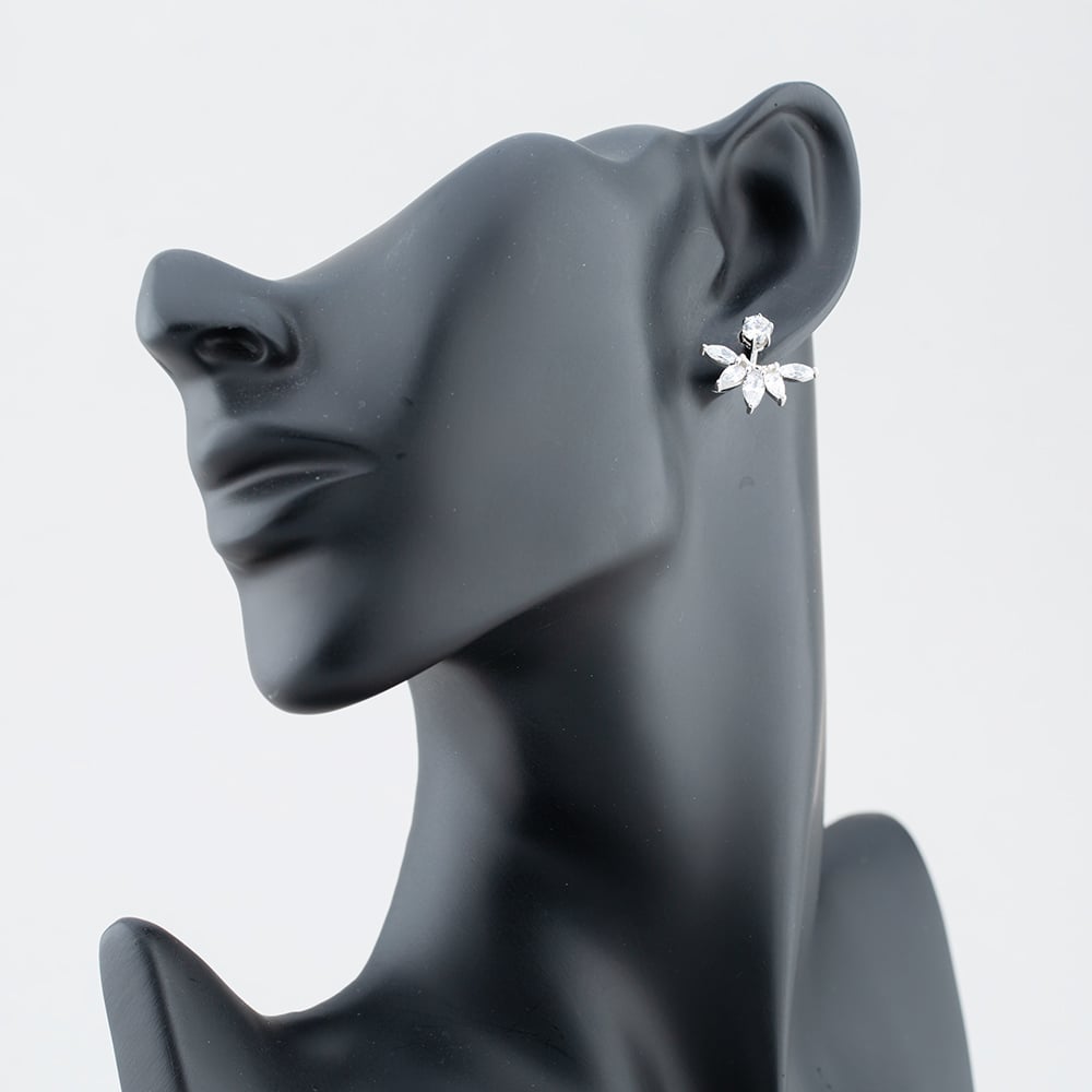 Silver Cubic Zirconia Five Pear Fancy Dropper Stud Earrings SE02132A