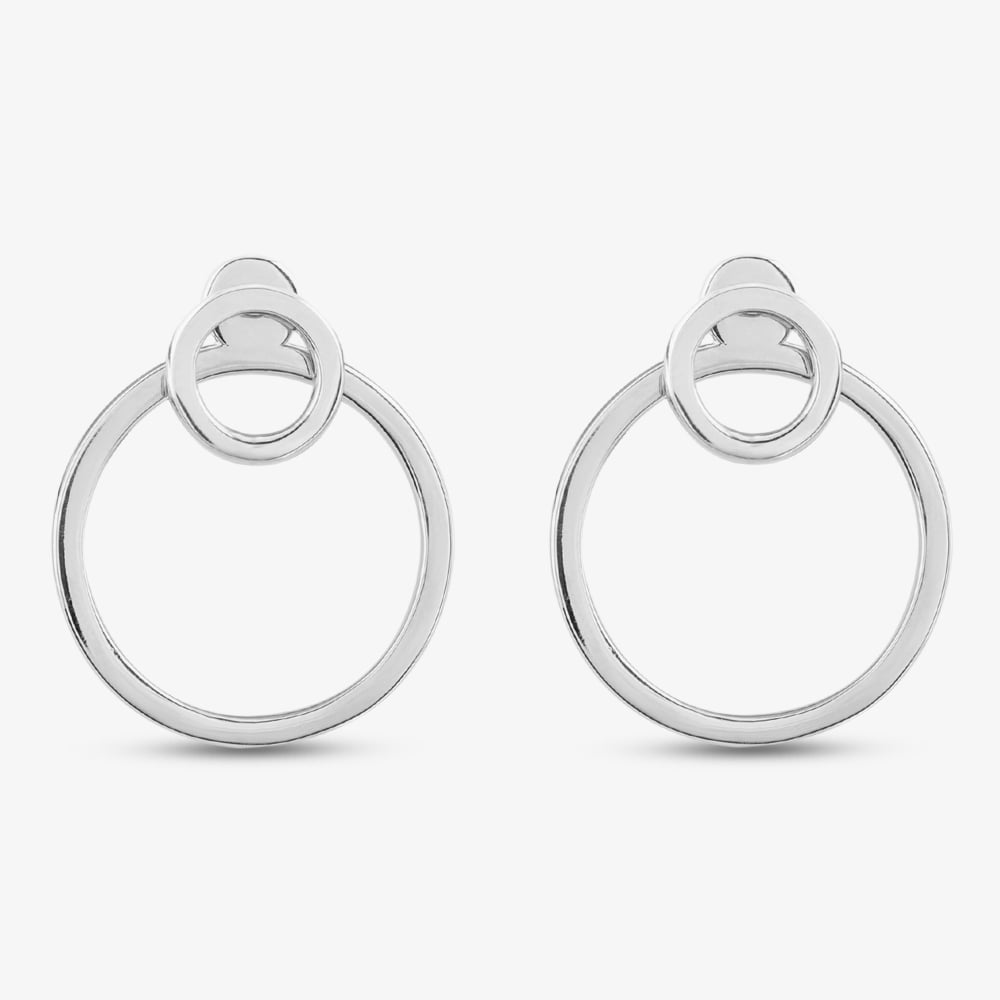 Silver Large Double Open Circle Dropper Stud Earrings ME04084A