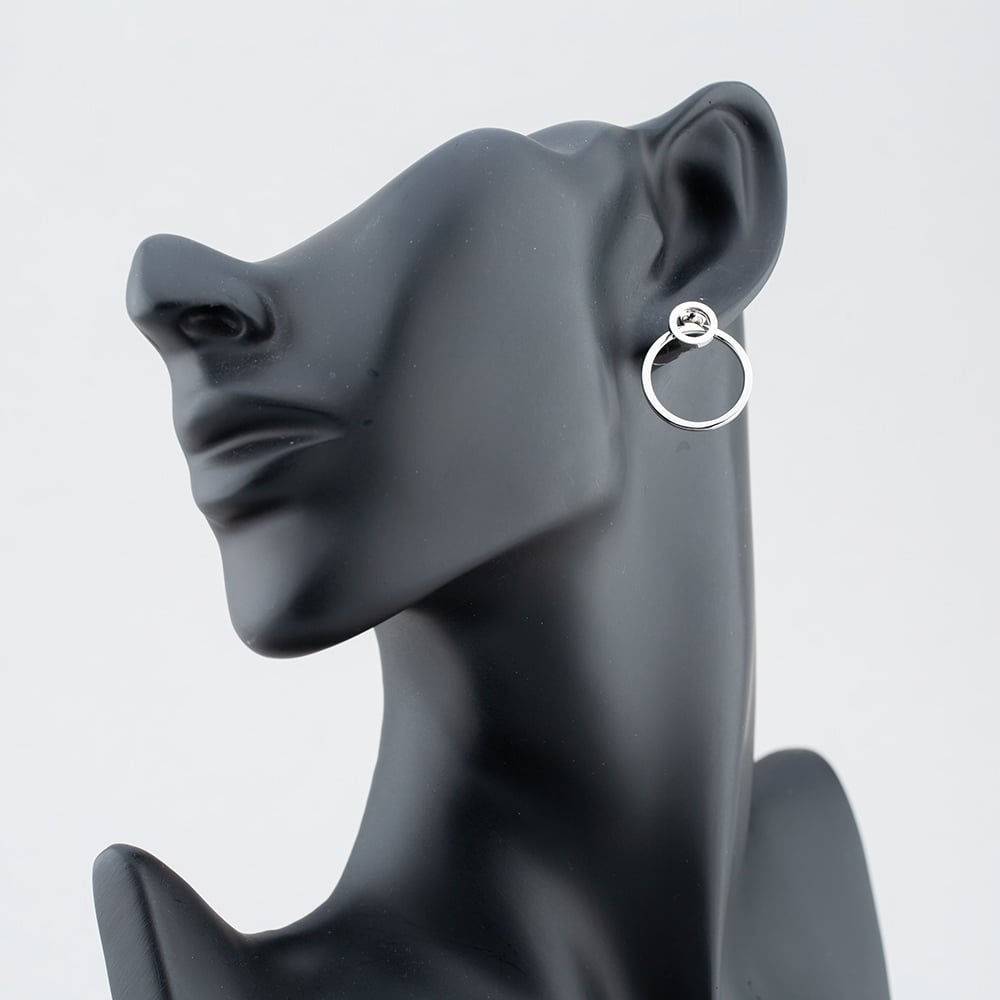 Silver Large Double Open Circle Dropper Stud Earrings ME04084A
