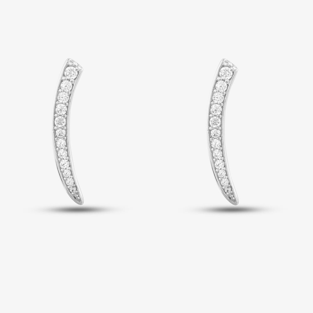 Silver Cubic Zirconia Curved Tusk Style Dropper Earrings SE02105A