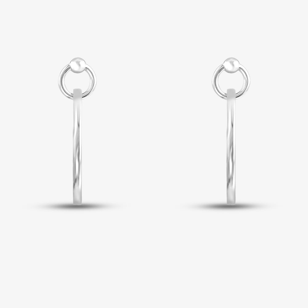 Silver Large Double Circle Stud Hoop Earrings SEC0120C
