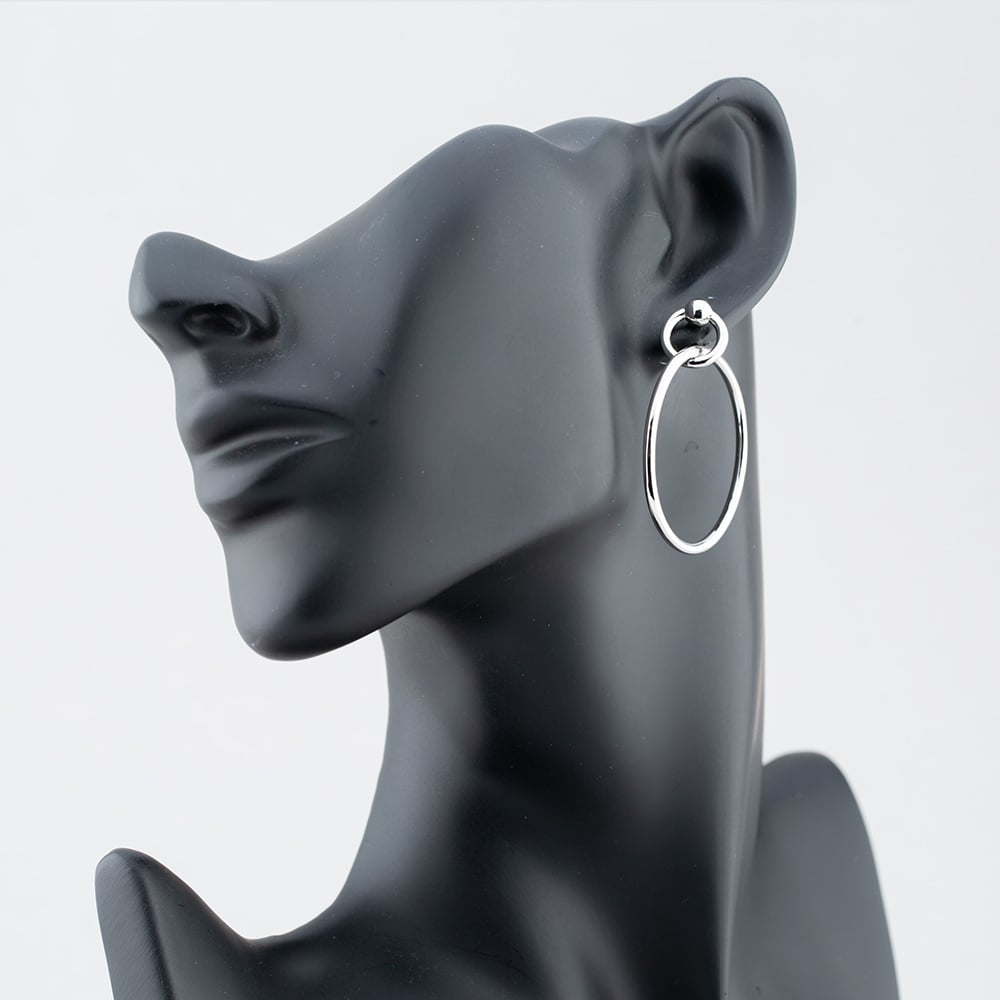 Silver Large Double Circle Stud Hoop Earrings SEC0120C