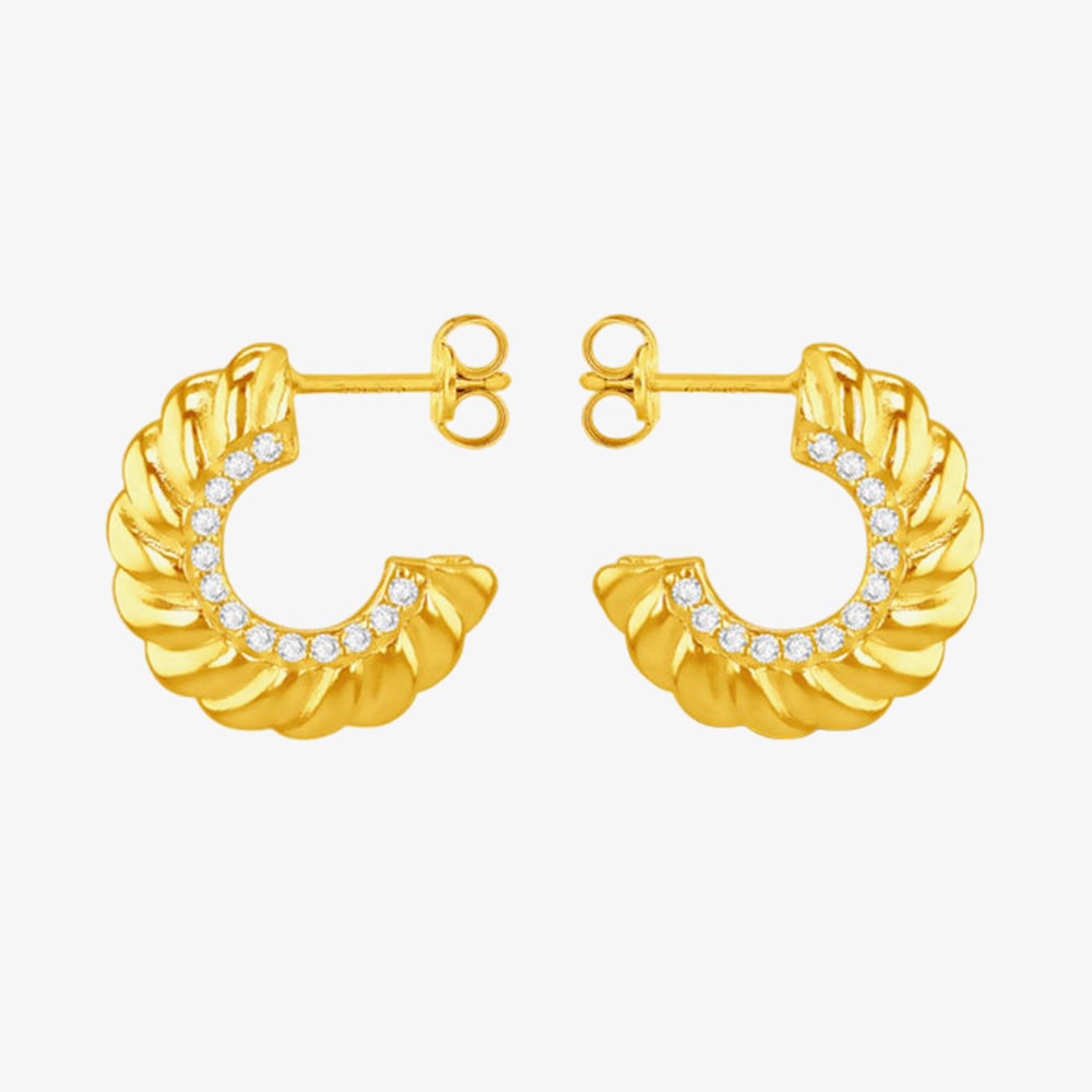 LUXE Silver Gold Plated Cubic Zirconia Twisted Half Hoop Earrings 8.51.3209