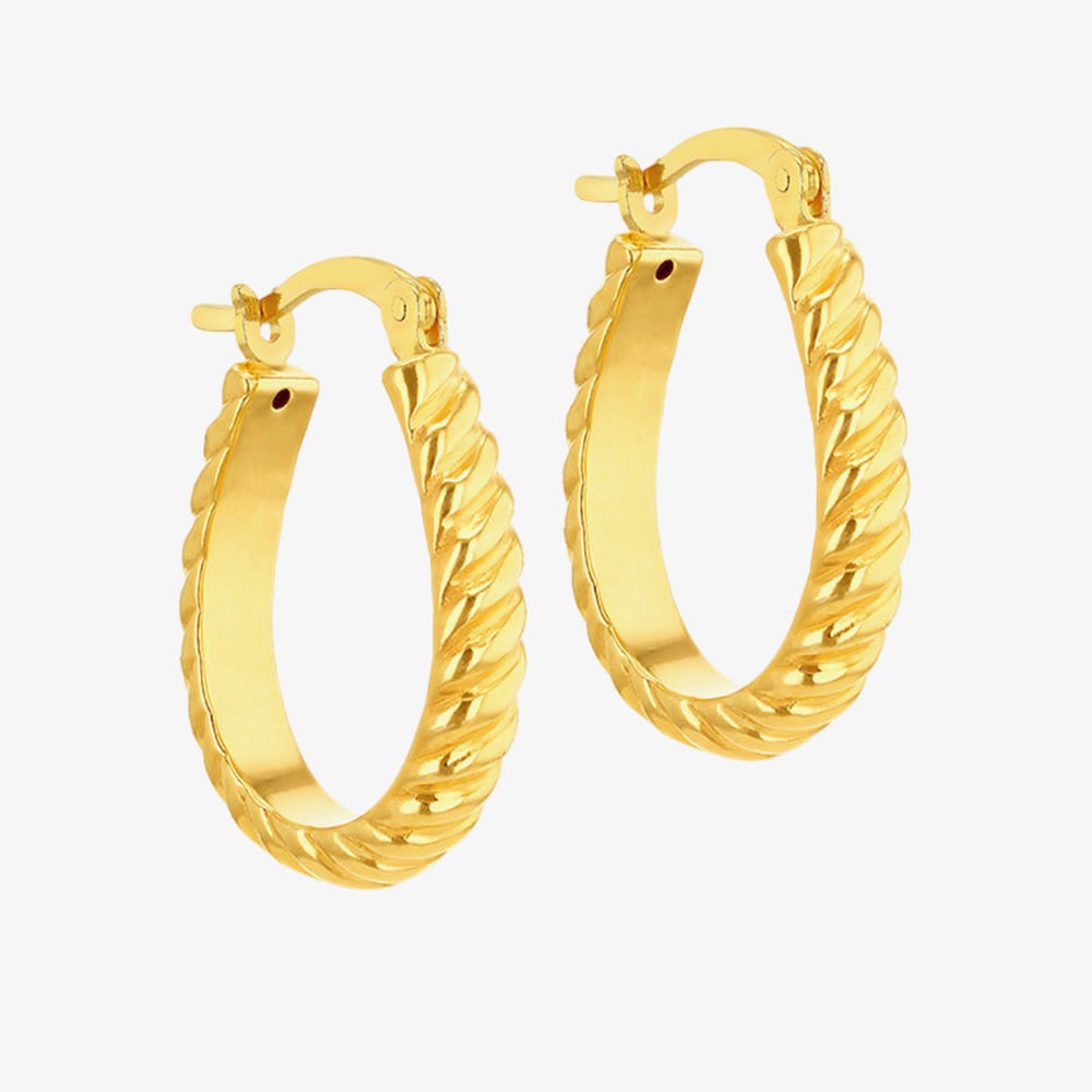 Product photograph of Luxe Silver Gold Plated 27mm Oval Twisted Creole Earrings 8 52 9993 from The Jewel Hut