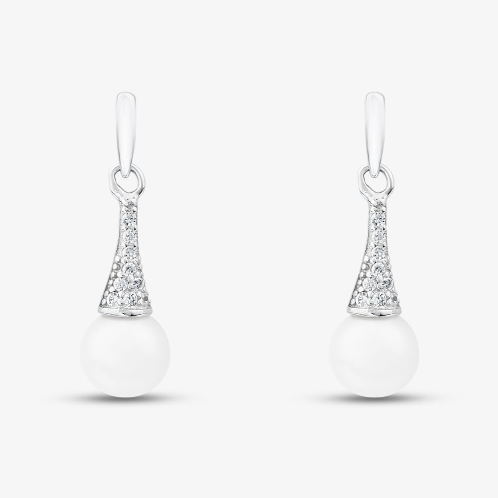 Sterling Silver Freshwater Pearl & Cubic Zirconia Dropper Earrings EOW70247FW