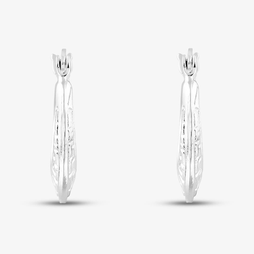 Sterling Silver Oval Patterned Creole Hoop Earrings S3041