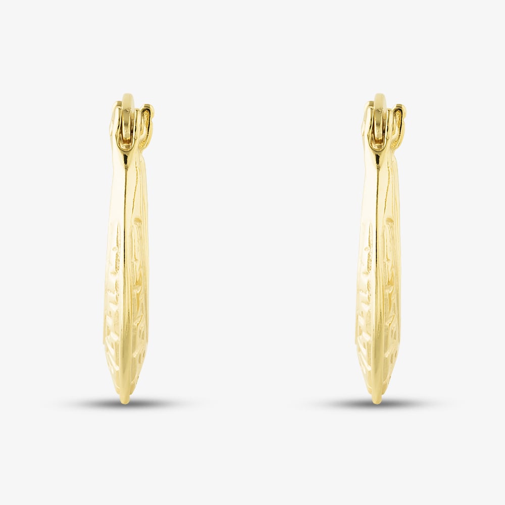 Silver Gold Plated Oval Patterned Creole Hoop Earrings S3042