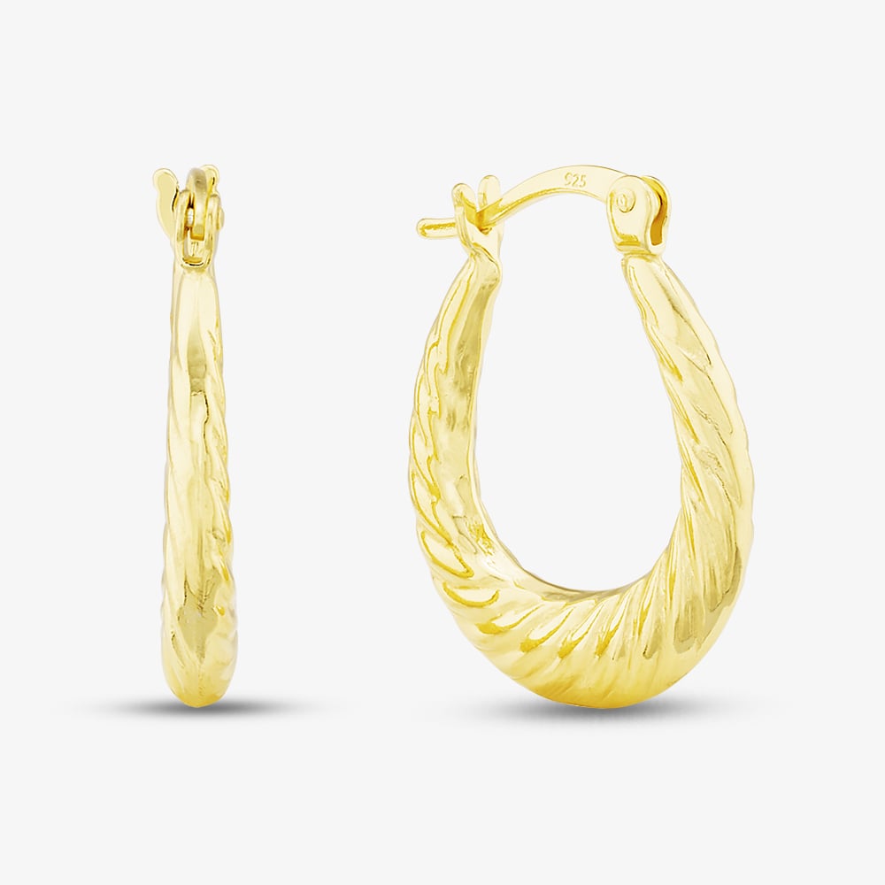 Click to view product details and reviews for Silver Gold Plated Twist Patterned Oval Creole Hoop Earrings S3100.