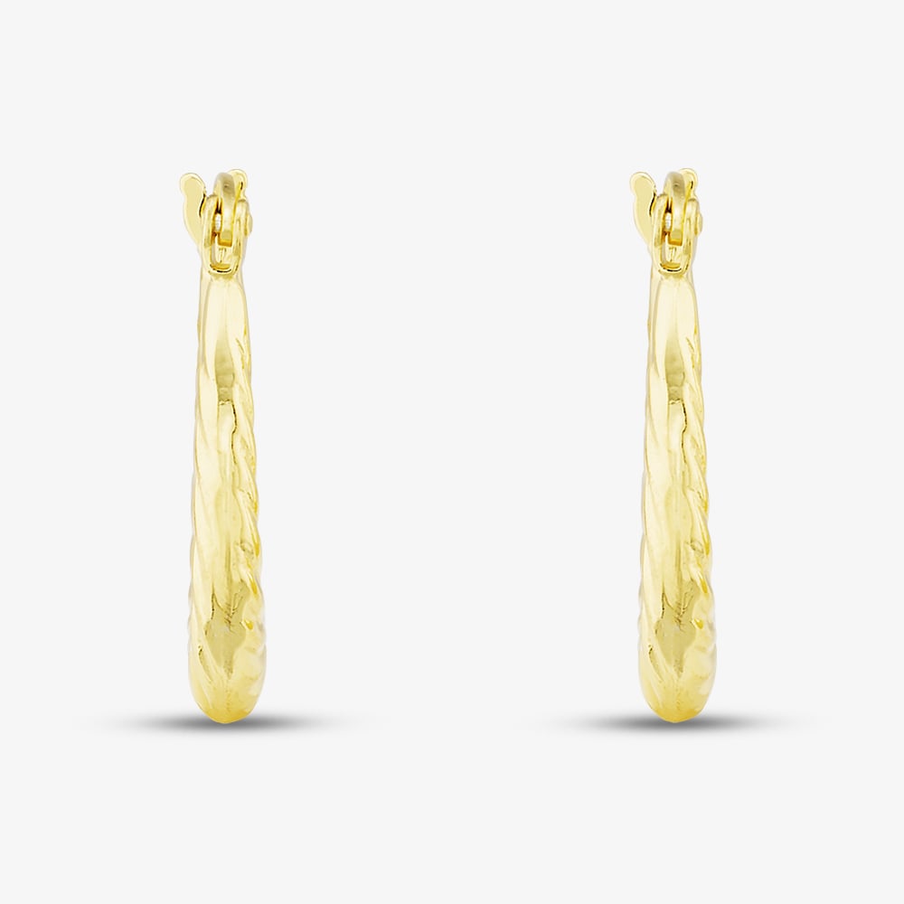 Silver Gold Plated Twist Patterned Oval Creole Hoop Earrings S3100