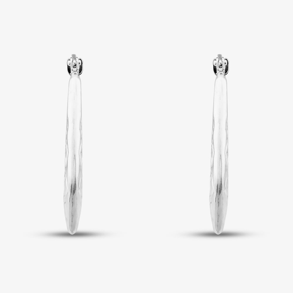 Sterling Silver Oval Patterned Creole Hoop Earrings S3019