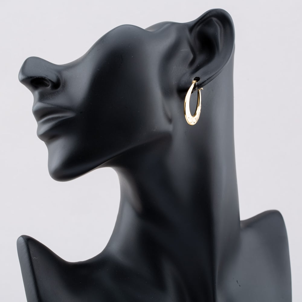 Silver Gold Plated Oval Patterned Creole Hoop Earrings S3020