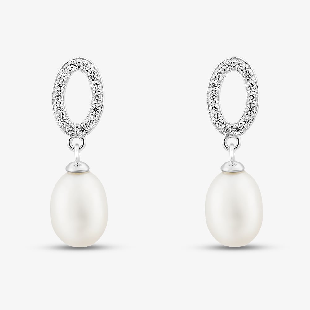 Sterling Silver Freshwater Pearl & Cubic Zirconia Dropper Earrings EOW70147FW