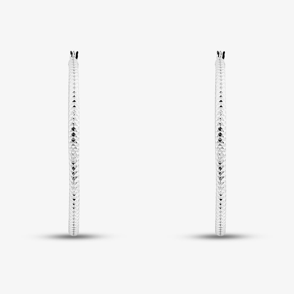 Sterling Silver Rhodium Plated 50mm Diamond Cut Hoop Creole Earrings 8.51.2409