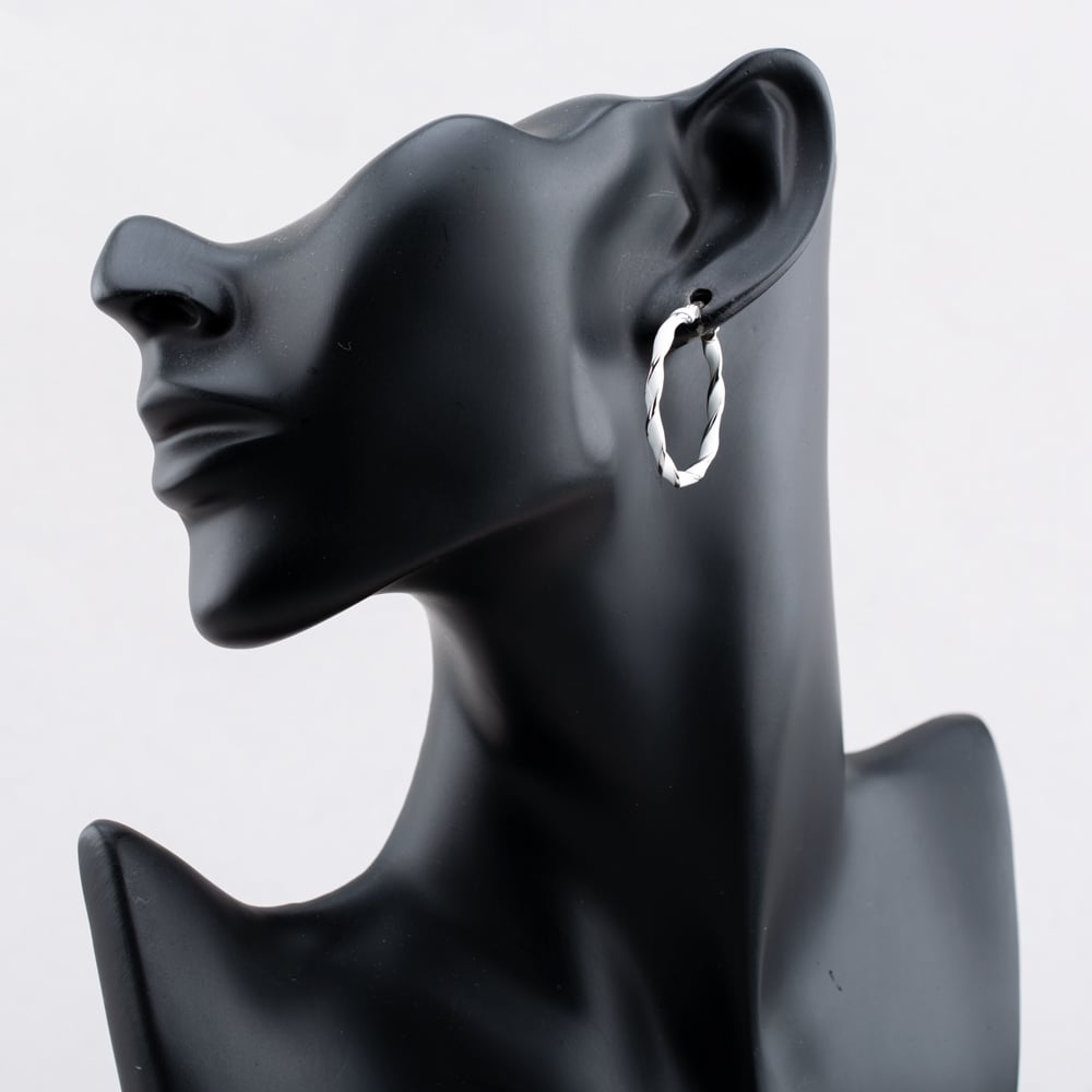 Sterling Silver Rhodium Plated 31mm White Enamel Twister Hoop Earrings 8.51.3143