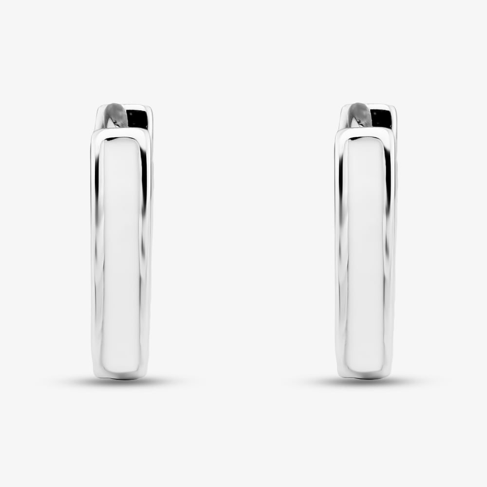 Sterling Silver Rhodium Plated White Enamel V Shape Huggie Hoop Earrings 8.51.3148