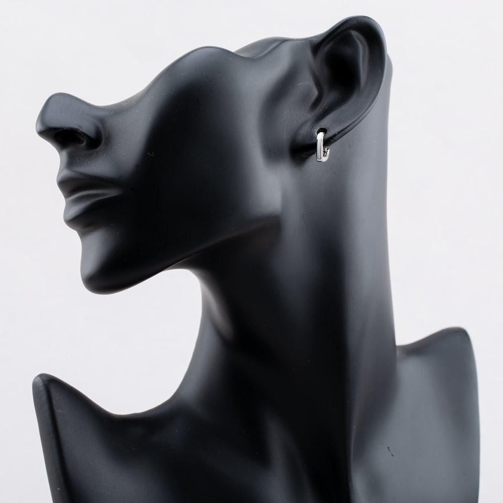 Sterling Silver Rhodium Plated White Enamel V Shape Huggie Hoop Earrings 8.51.3148
