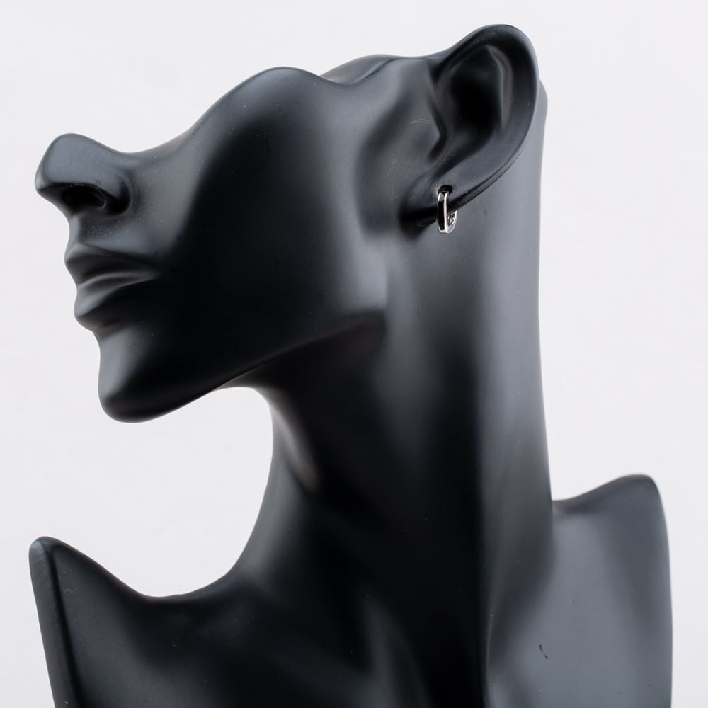 Sterling Silver Rhodium Plated Black Enamel V Shape Huggie Hoop Earrings 8.51.3149