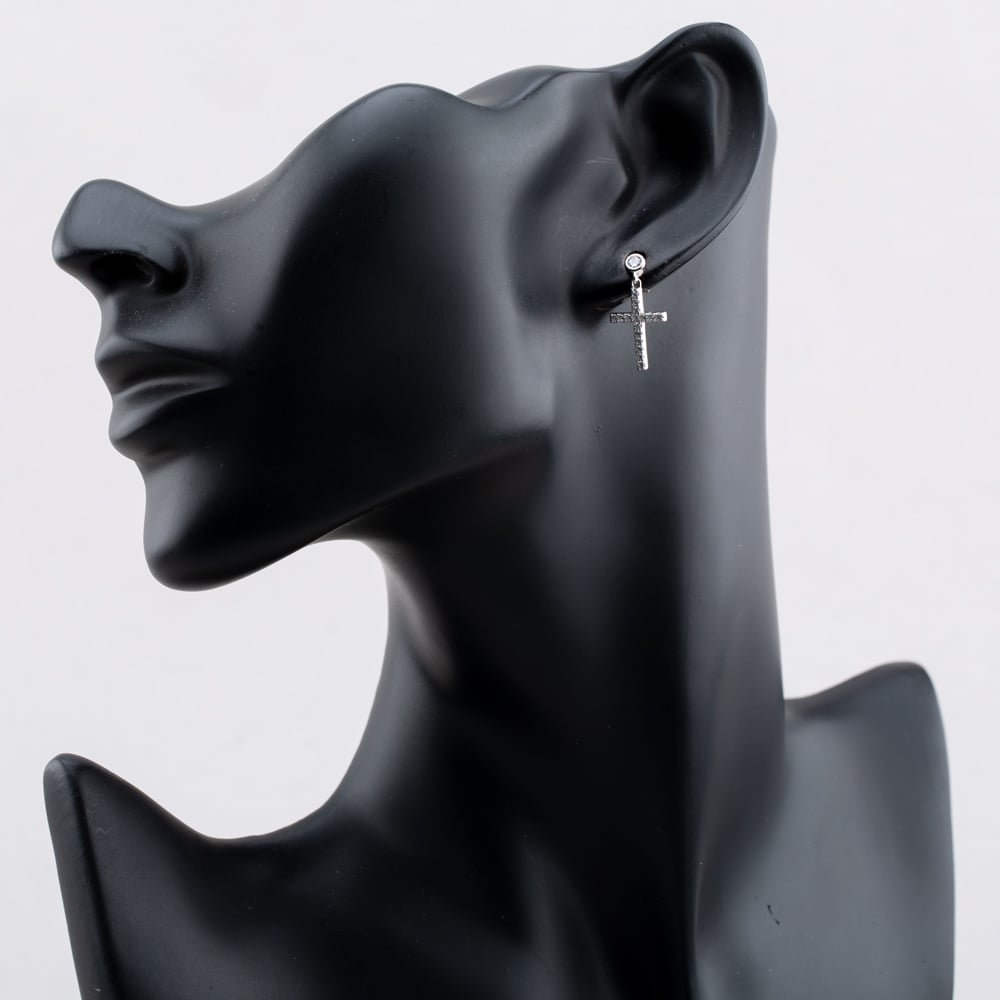 Sterling Silver Rhodium Plated Cross Cubic Zirconia Drop Earrings 8.53.0016