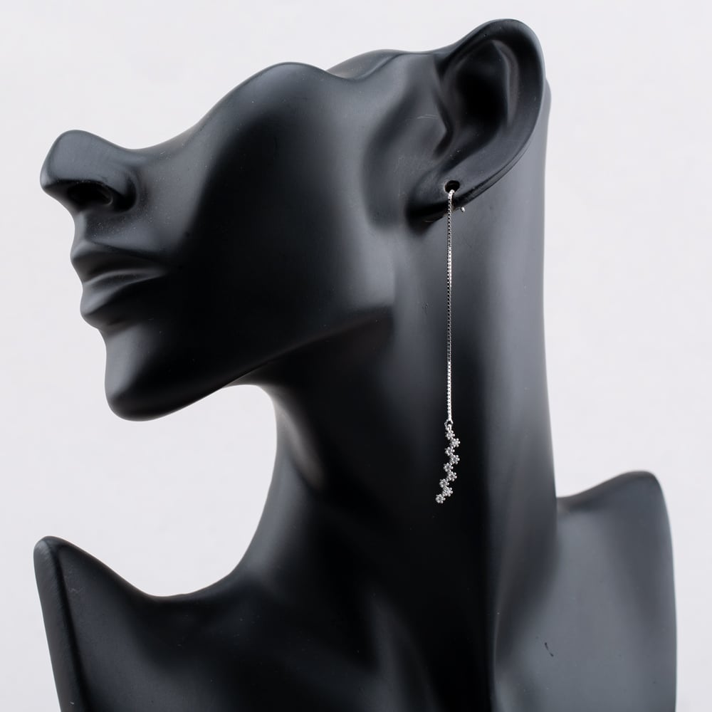 Sterling Silver Rhodium Plated Cubic Zirconia Zig-Zag Pull Through Chain Earrings 8.54.4779