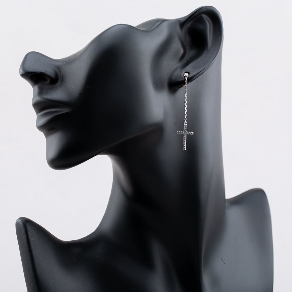 Sterling Silver Rhodium Plated Cubic Zirconia Cross Drop Earrings 8.54.5085