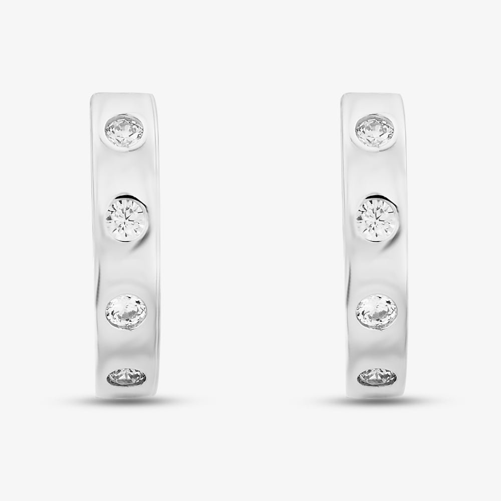 Sterling Silver Rhodium Plated 8 Stone Cubic Zirconia Hoop Creole Earrings 8.58.0001