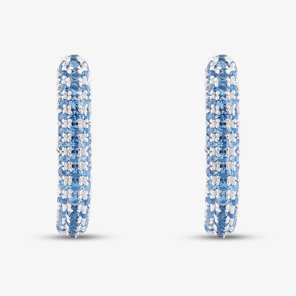 Sterling Silver Rhodium Plated Sky Blue Cubic Zirconia Creole Earrings 8.58.0027