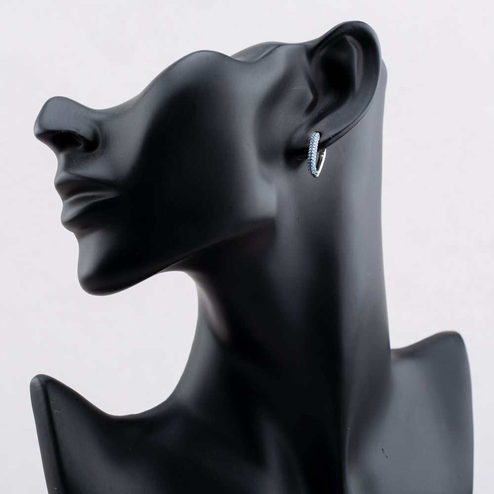 Sterling Silver Rhodium Plated Sky Blue Cubic Zirconia Creole Earrings 8.58.0027